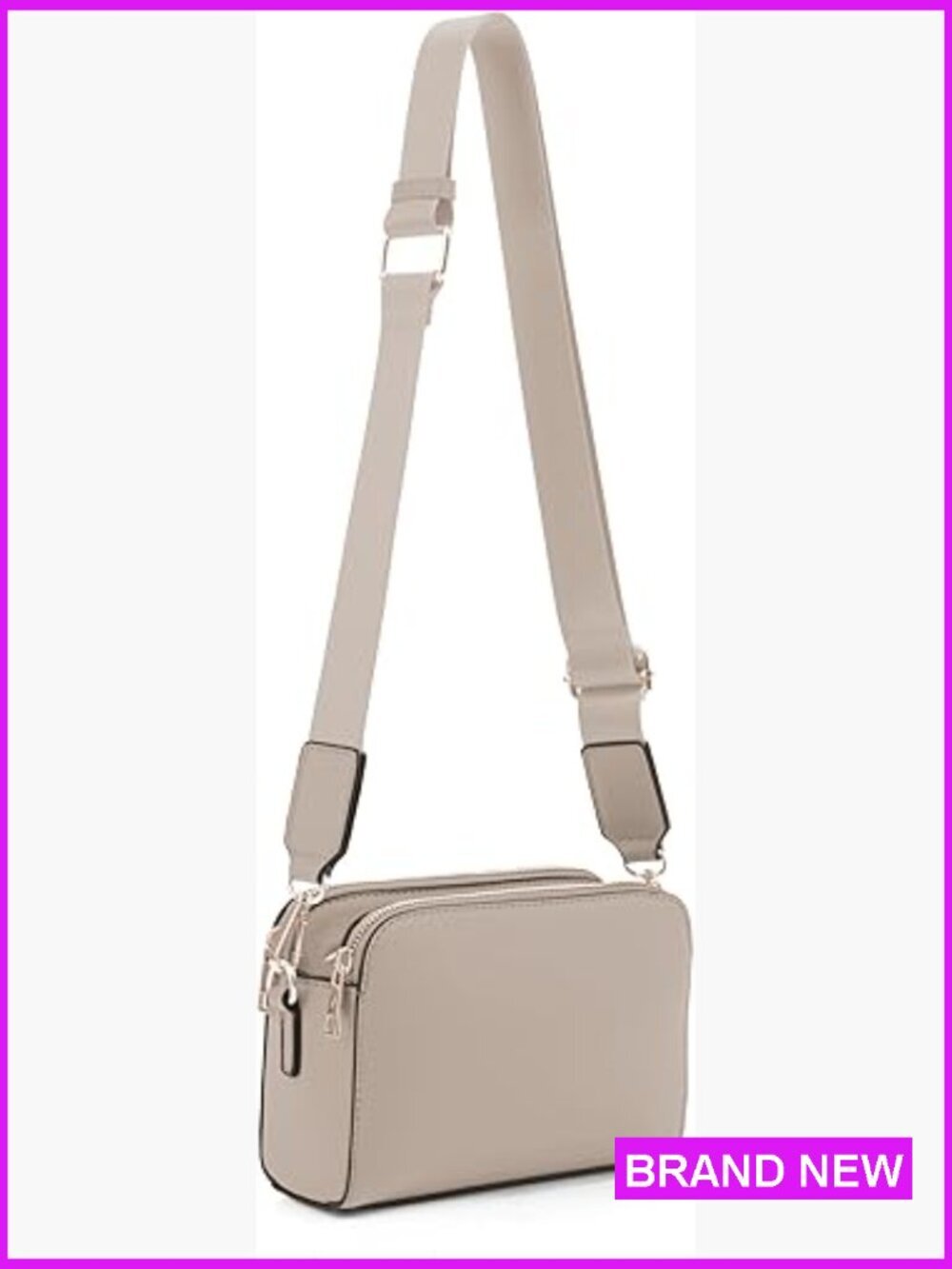Trendy Triple Zip Small Crossbody Camera Bag Purse with Wide Guitar Strap